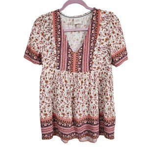 Knox Rose Peplum Size Small Boho Floral V-neck Boho Hippie short sleeve pink top